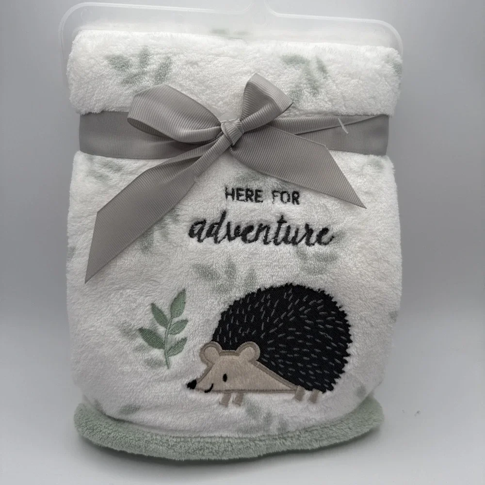 Parents Choice Hedgehog Baby Blanket Here For Adventure White Mint Green Plush